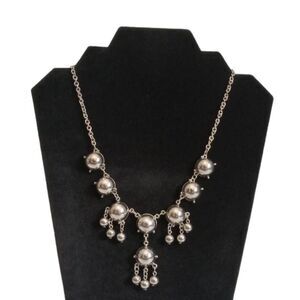 Shiny Silver Toned Metal Single Strand Beaded Dangle Charms Statement Necklace